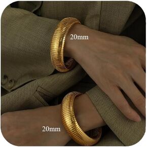 MISS RIGHT Gold Chunky Stretch Snake Chain Bangle Bracelets Stack for Women Trendy, 18K Gold Filled Stainless Steel Stretchy Womens Stackable Wristband Bangles Bracelet Set of 2