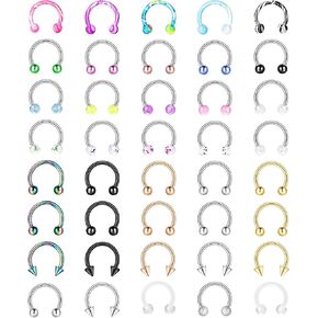 40 قطعة 316L الفولاذ المقاوم للصدأ 16G الحاجز الأنف خواتم هوب للنساء الرجال حدوة الحصان الأنف هوب الغضروف أقراط الشفاه اللولب الزنمة Daith هوب ثقب المجوهرات in Kuwait