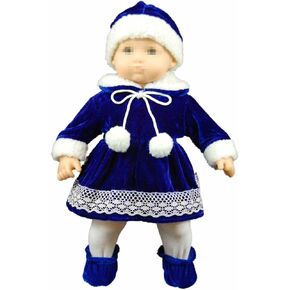 THE QUEEN'S TREASURES 15 Inch Doll Clothes Designed for Use with Bitty Baby Dolls, Blue Velvet Dress with White Trim, Hat, Tights, Shoes, Compatible with American Girl's Bitty Baby Twins