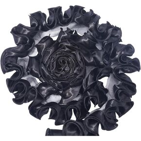 GORGECRAFT 5 Yards 3D Pleated Chiffon Lace Trim Ribbon Satin Ruffle Edge Fabric Decorative Applique Fringe Trimming for Craft Sewing Wedding Dress Skirt Headwear Tablecloth Embellishment Black