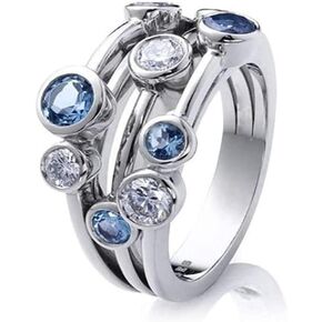 925 Sterling Silver Womens Geometric Two-Tone Gemstone Jewelry Unique Sapphire Diamond Wedding Ring Multi Row Ring Eternity Engagement Ring Blue Crystal Promise Ring Party Ring