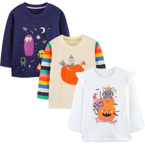 Toddler Girls T-Shirt Knit Cotton Animal Pattern Round Neck Long Sleeve Top Sweatshirt 3 Pack