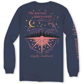 Simply Southern If The Stars were Made to Worship So Will I - Mountains - Compass - Moon - Youth Long Sleeve T-Shirt