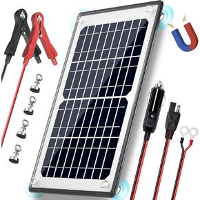 POWOXI 10W 12V Magnetic Solar Battery Trickle Charger Maintainer, Built-in MPPT Intelligent Charge Controller, Waterproof Solar Trickle Charger Alligator Clip for Car RV Motorcycle Marine, etc.