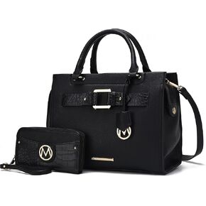 MKF Crossbody Tote Bag for Women & Wristlet Wallet Purse Set – PU Leather Top-Handle Satchel Shoulder Handbag Black