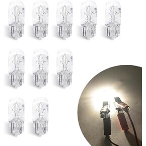 Pack-10 Car T10 Halogen Bulb, 12V 5W Glare-free Instrument Indicator Light, 168 192 High Temperature Resistant Quartz Glass Bulb, Universal T10 Lighting Bulb Replacement for Cars (White)