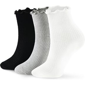 Fandecie 8 Pairs Frilly Socks Women,Ruffle Socks for Girl Women,Cute Ankle Socks for Women,Solid Color Lettuce Edge Size 5-9