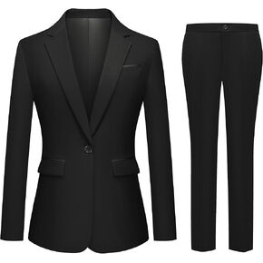 Womens 2 Piece Pants Suit Solid Notch Lapel One Button Slim Fit Blazer Jacket Elastic Waist Pants Tuxedo Set Black