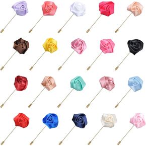 20 Pieces Flower Men's Lapel Pins Handmade Rose Flower Satin Boutonniere Lapel Pin for Men Suit Wedding Party Groom Fashion Jewelry Accessories