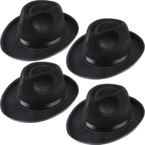 4 Pack Black Gangster Hats Gentlemen Hat Fedora Party Hat for Adult Halloween 1920s Party Dress Up Prop Costume Accessories