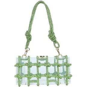Clear Acrylic Rhinestone Purse, Sparkle Evening Clutch, Crystal Embellished Knotted Handbag for Cocktail, Party, Prom
