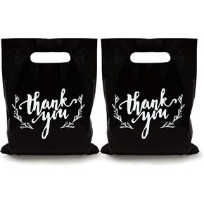 KEEPARTY 100 PCS Small Thank You Merchandise Bags Plastic Goodie Bags Party Favor Bags for Birthday Party Baby Shower Wedding Merchandise Gifts Trade Shows (White)