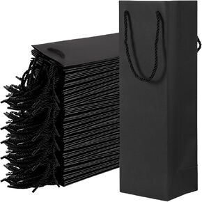 WUWEOT 50 Pack Black Wine Gift Bag, Wine Tote Bags Bulk Kraft Paper Bag with Handles for Party, Shopping, Retail Merchandise
