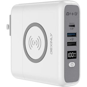 Portable Wireless Charger Power Bank,10000mAh 3-in-1, PD20W USB-C, QC3.0 USB-A Fast Charging Wall Charger Power Bank,AC-Plug Travel Charger External Battery Pack for iPhone,iPad,Android(Black)