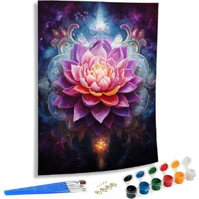 SKRYUIE Paint by Numbers Kit for Adults Beginner Lotus, Acrylic Flower Oil Painting by Numbers Kits with PaintBrushes Paintwork Art Crafts Canvas for Home Decor 16x20 inch