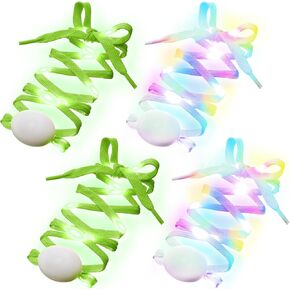Syhood 2 Pairs 4 Pieces LED Light up Shoelaces in 3 Modes Flashing Shoestrings for Night Party, Running