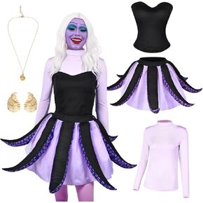 Ursula Costume Women, 5Pcs Womens Halloween Costumes Outfit, Adult Ursula Costume Sea Witch Purple Octopus Costume