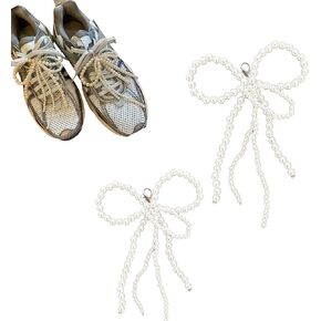 2pcs Pearls Bowknot Shoe Charms for Sneakers Shoelaces Charms with Buckle Casual Shoes Decoration Clips for Girl Woman DIY Shoelace Accessories