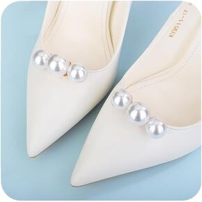 Chargances 1 Pair Pearls Shoe Clips Removable Gold Charms Shoe Buckles Bridal Wedding Detachable Crystal Shoe Accessories for Women (Style 3)