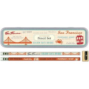 Cavallini Papers Pencil Set with 10 Pencils and 1 Sharpener, San Francisco