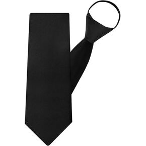Black Ties for Men, Pre-tied Mens Ties Adjustable Zipper Tie Solid Color Mens Neckties for Wedding Business Graduation