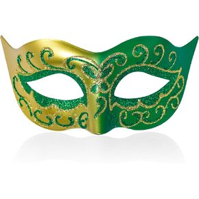 BCARICH Mardi Gras Mask for Men, Golden and Green Venetian Mask for Party, Women Masquerade Mask Costume Party Accessory