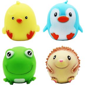 4 Pack Stress Balls, Animal Shaped Squishy Stress Relief Toys,Fidget Sensory Squeeze Toys for Children with Autistic ADHD Anxiety,Fun Birthday Party Favors Gifts,Stocking Stuffers