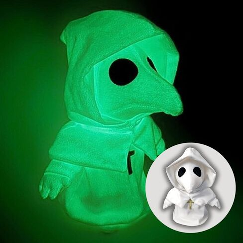 Plague Doctor Plush Toy - 10" Glow in The Dark Stuffed Animal - Cute Spooky White Horror Plush - Soft Monster Creepy Plushies - Ideal for Adults or Kids in Saudi Arabia