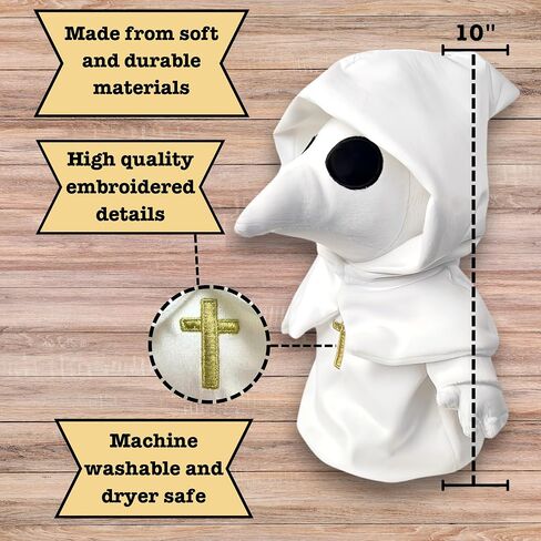 Plague Doctor Plush Toy - 10" Glow in The Dark Stuffed Animal - Cute Spooky White Horror Plush - Soft Monster Creepy Plushies - Ideal for Adults or Kids in Saudi Arabia