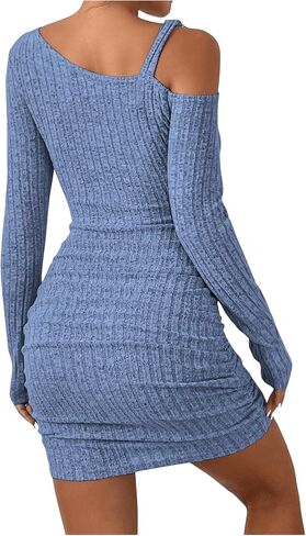 SHENHE Women's Cut Out Asymmetrical Neck Ruched Bodycon Long Sleeve Mini Dress in Saudi Arabia