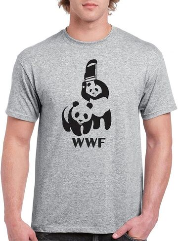 DIRTYRAGZ Men's WWF Funny Panda Bear Wrestling T Shirt Black in Kuwait