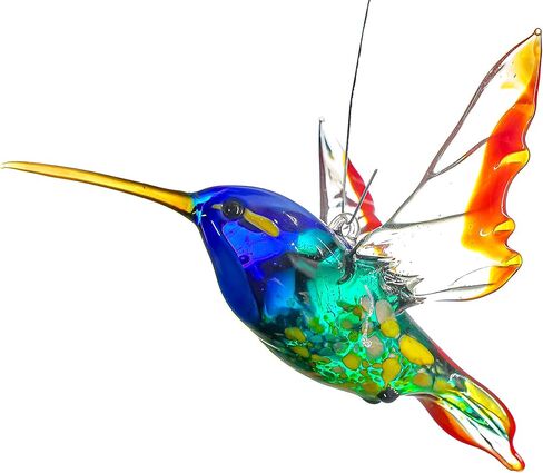 Hummingbird Pendant Hanging Figurine Hand Blown Art Glass Murano Handmade Miniature Animals Birds Collection Glass Blown Sculpture Glass Ornament Figurine Gifts & Decor Art Glass in Saudi Arabia