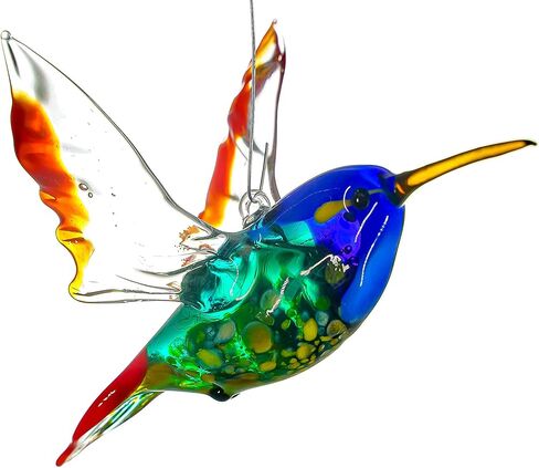 Hummingbird Pendant Hanging Figurine Hand Blown Art Glass Murano Handmade Miniature Animals Birds Collection Glass Blown Sculpture Glass Ornament Figurine Gifts & Decor Art Glass in Saudi Arabia