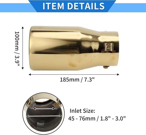1 قطعة طرف العادم 1.8 "- 3.0" مدخل 3.9 "مخرج 7.3" طول أنبوب العادم مسمار السيارة العالمي على الفولاذ المقاوم للصدأ التيتانيوم لهجة الخلفية in Saudi Arabia