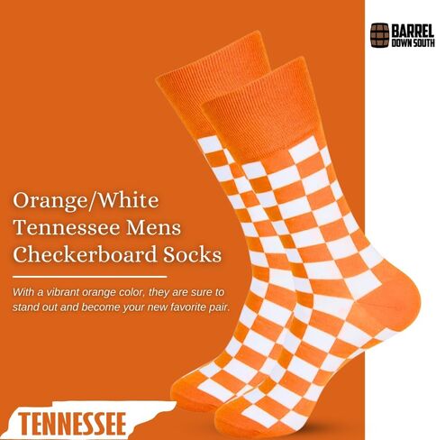 Tennessee Checkerboard Orange & White Men's Socks | TN Apparel | Vols Socks | Gift for TN Volunteer Alumni & Fans in Kuwait