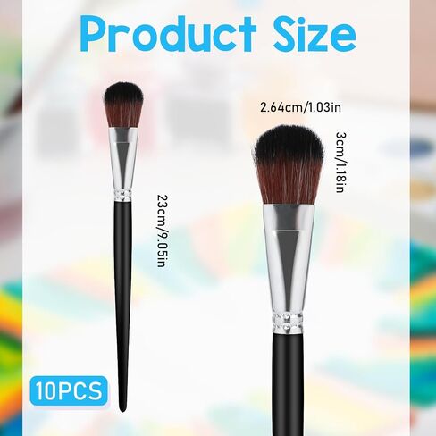 10 PCS Mop Brush for Acrylic Painting, 1 Inch Blending Brush for Acrylic Painting with Short Wooden Handle, Oval Blending Brushes Oil Paint Brushes for Gouache, Acrylic, Watercolor, Face Body, Black in Kuwait