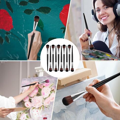 10 PCS Mop Brush for Acrylic Painting, 1 Inch Blending Brush for Acrylic Painting with Short Wooden Handle, Oval Blending Brushes Oil Paint Brushes for Gouache, Acrylic, Watercolor, Face Body, Black in Kuwait