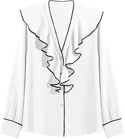 Cicy Bell Womens Dressy Casual Blouse Chiffon Ruffle V Neck Long Sleeve Tops Button Down Shirts in Saudi Arabia
