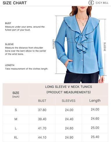 Cicy Bell Womens Dressy Casual Blouse Chiffon Ruffle V Neck Long Sleeve Tops Button Down Shirts in Saudi Arabia