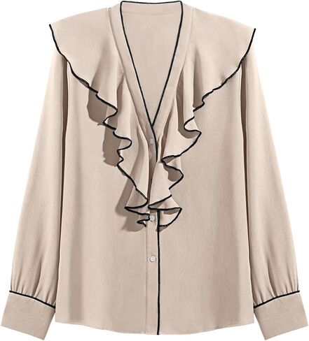 Cicy Bell Womens Dressy Casual Blouse Chiffon Ruffle V Neck Long Sleeve Tops Button Down Shirts in Saudi Arabia