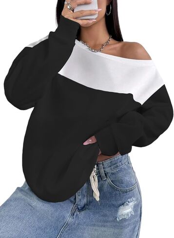 LovelyWholesale Women Off the Shoulder Sweatshirts Casual Long Sleeve Pullover in Saudi Arabia
