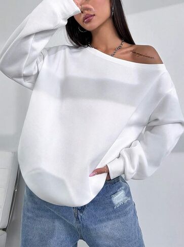 LovelyWholesale Women Off the Shoulder Sweatshirts Casual Long Sleeve Pullover in Saudi Arabia