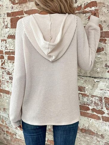 SOLY HUX Women's Oversized Sweatshirts Waffle Knit Hoodies Trendy Casual V Neck Button Pullover Hooded Tops in Saudi Arabia