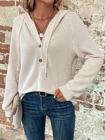 SOLY HUX Women's Oversized Sweatshirts Waffle Knit Hoodies Trendy Casual V Neck Button Pullover Hooded Tops in Saudi Arabia