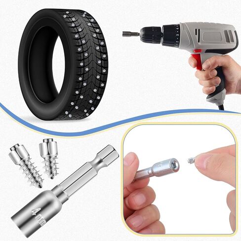 500 Pcs Carbide Screw Tire Studs, Anti Slip Snow Tire Studs Wheel Tyre Studs Anti Ice Snow Spikes for SUV/Tractor/ATV/UTV/Motorcycle, with Installation Tool, 4 x 12mm, 4x9mm in Kuwait