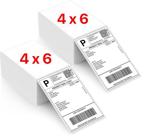 Fanfold 4 x 6 inch - 1000 Thermal Labels Stack Direct White Strong Adhesive Perforated Postage Shipping Printer Compatible with Zebra SNBC Epson Rollo (1000 Labels, 2 Stacks) in Kuwait