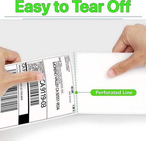 Fanfold 4 x 6 inch - 1000 Thermal Labels Stack Direct White Strong Adhesive Perforated Postage Shipping Printer Compatible with Zebra SNBC Epson Rollo (1000 Labels, 2 Stacks) in Kuwait