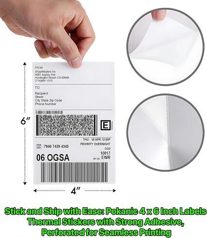 Fanfold 4 x 6 inch - 1000 Thermal Labels Stack Direct White Strong Adhesive Perforated Postage Shipping Printer Compatible with Zebra SNBC Epson Rollo (1000 Labels, 2 Stacks) in Kuwait
