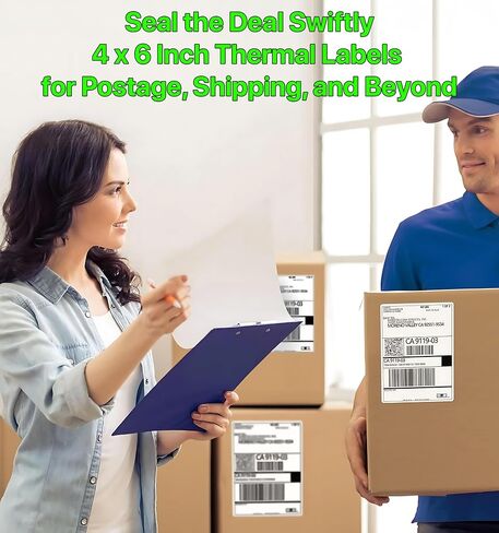Fanfold 4 x 6 inch - 1000 Thermal Labels Stack Direct White Strong Adhesive Perforated Postage Shipping Printer Compatible with Zebra SNBC Epson Rollo (1000 Labels, 2 Stacks) in Kuwait