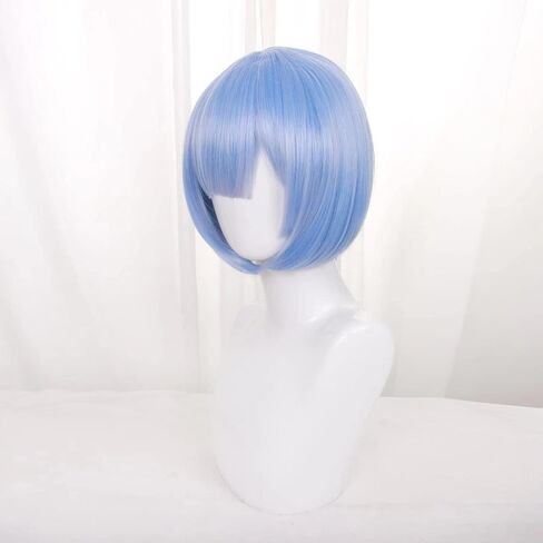 شعر مستعار ريم مع عصابة رأس X دبابيس زهرة القوس، شعر مستعار كوسبلاي أنمي ريم، شعر مستعار بوب أزرق قصير للنساء والفتيات in Kuwait